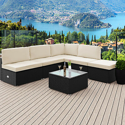 Salon-de-jardin-noir-en-poly rotin-avec-coussins